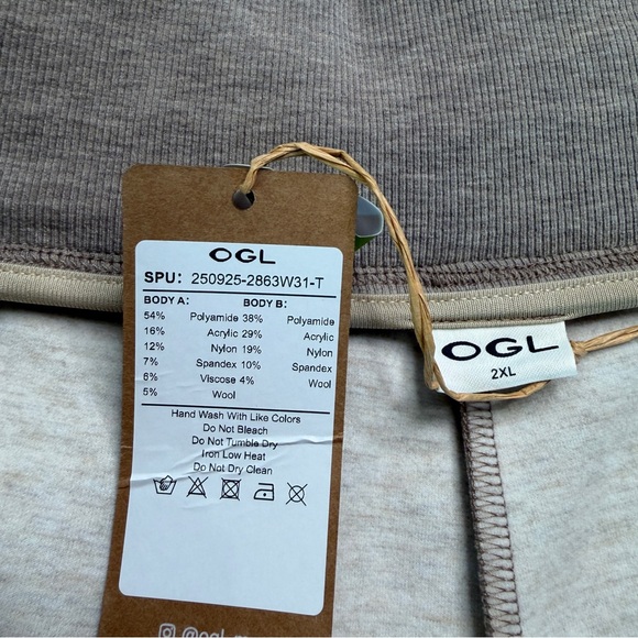 OGL FuzzLuxe Double Waistband Straight Leg Pants w/ Pockets 2XL | Heather Taupe - Picture 8 of 8